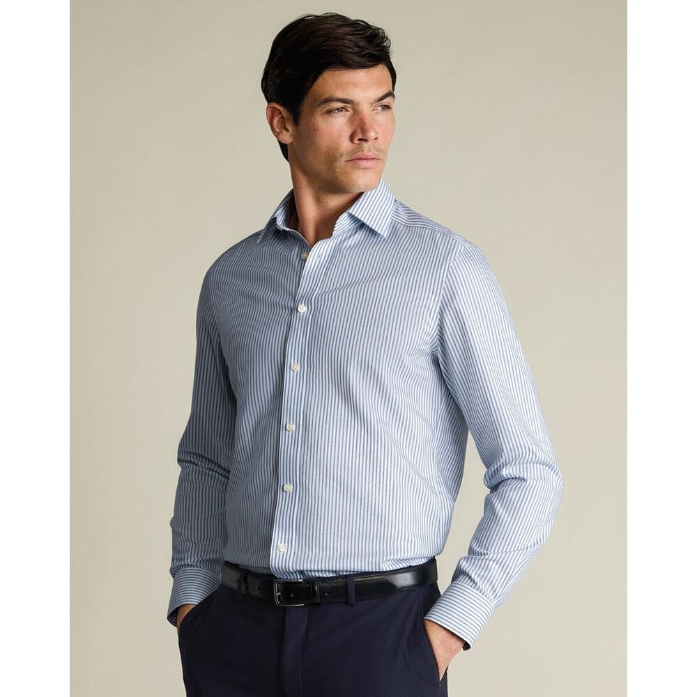 SOLD - Charles Tyrwhitt Men's Slim Fit Oxford Stripe Shirt - Indigo Blue